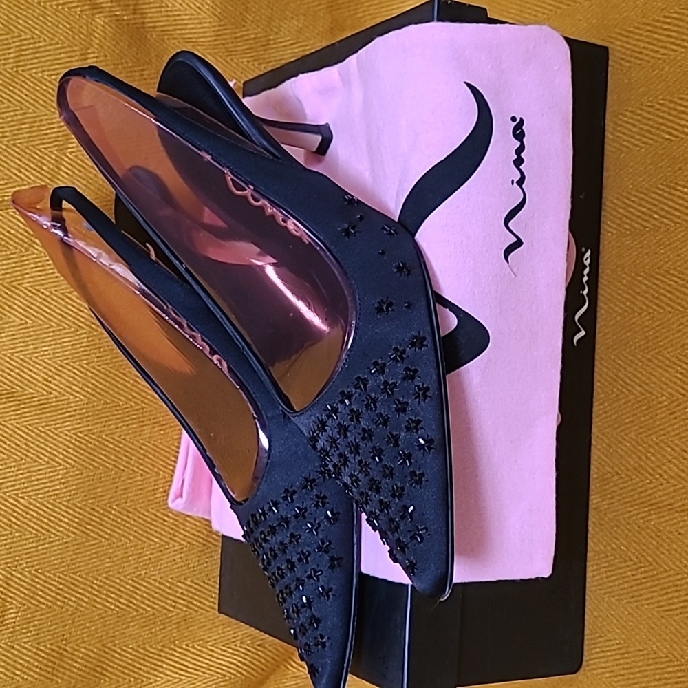 Nina Black Sequin Sling Backs